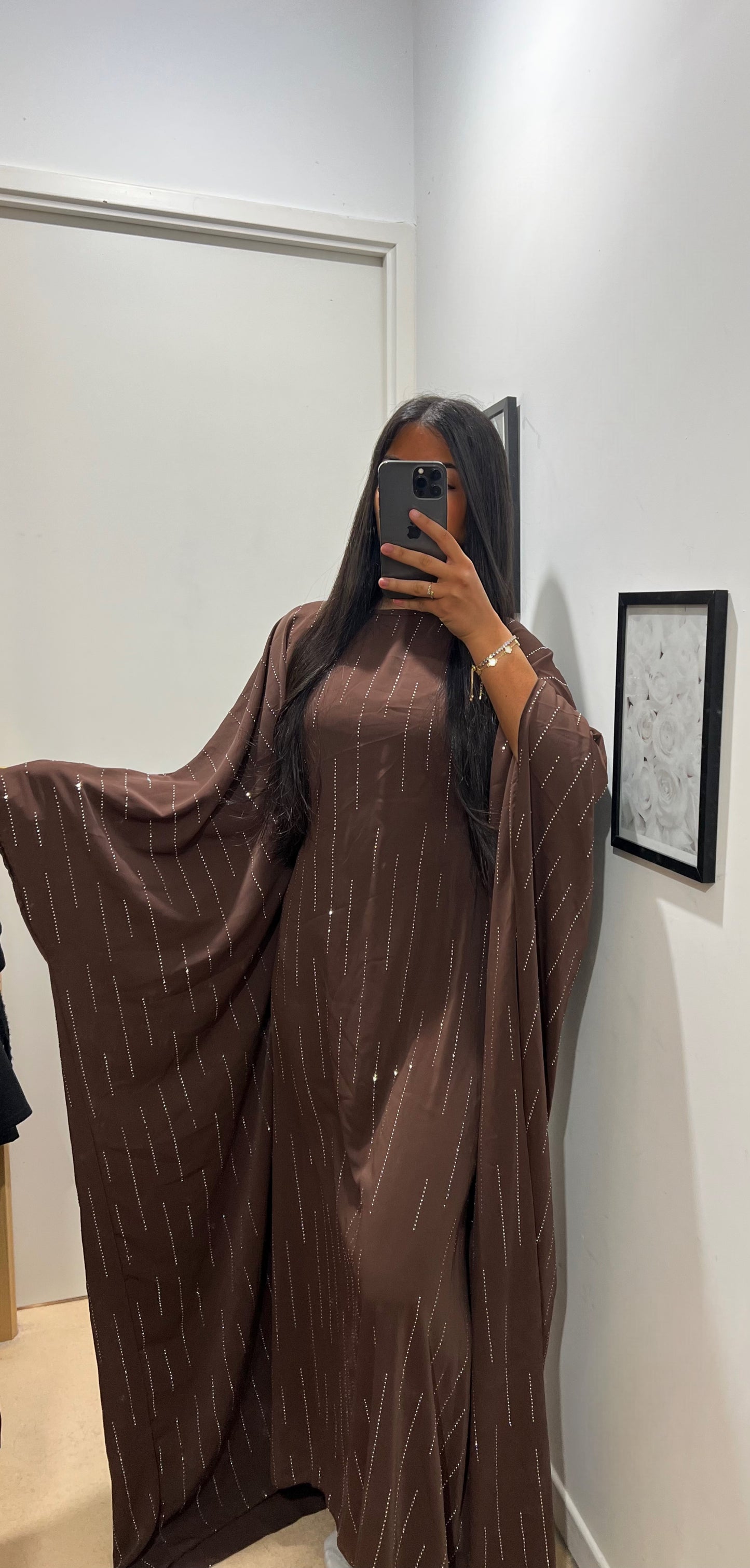 ABAYA À STRASS MARRON