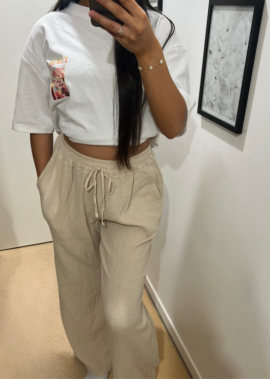 PANTALON GAZ DE COTON BEIGE
