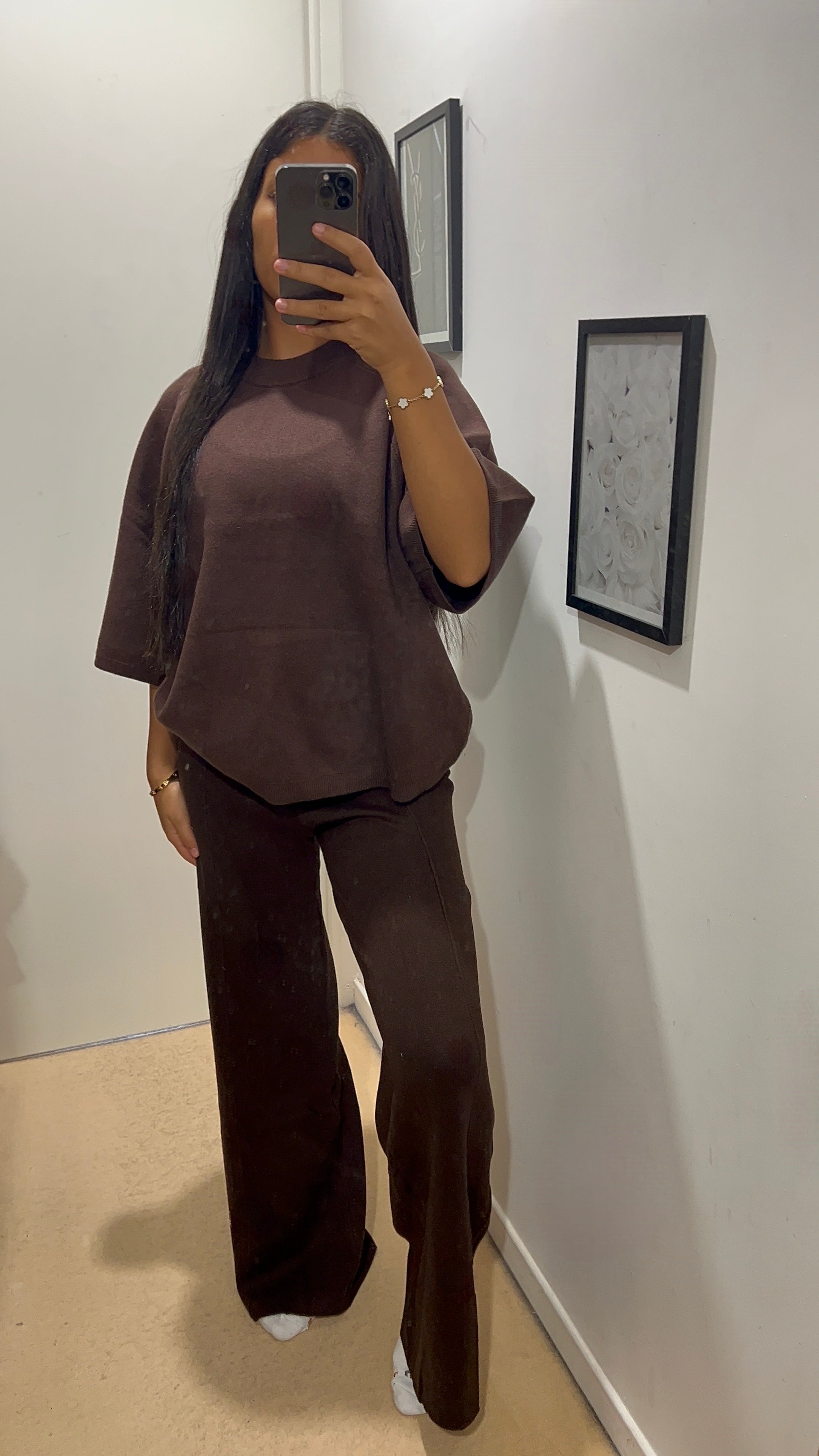 PANTALON EN MAILLE MARRON