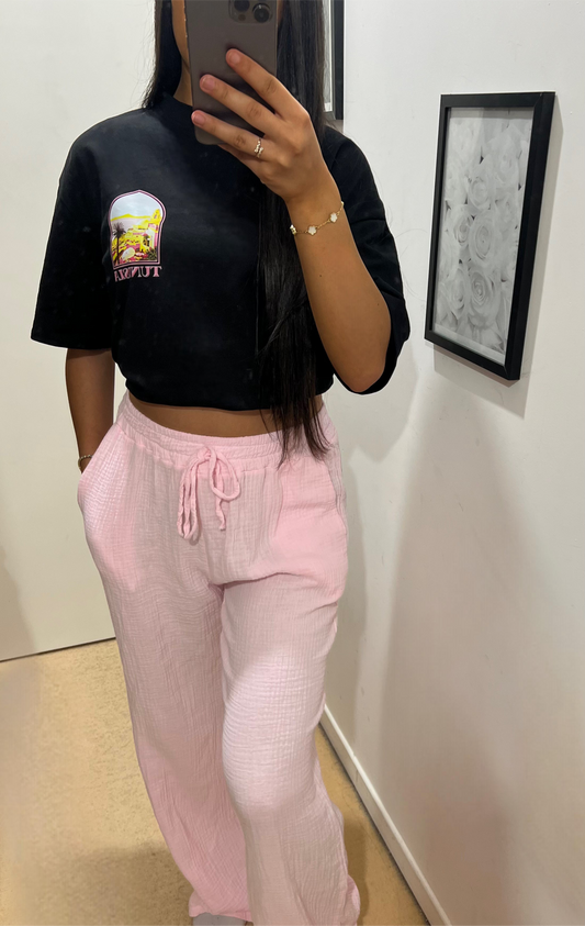 PANTALON GAZ DE COTON ROSE