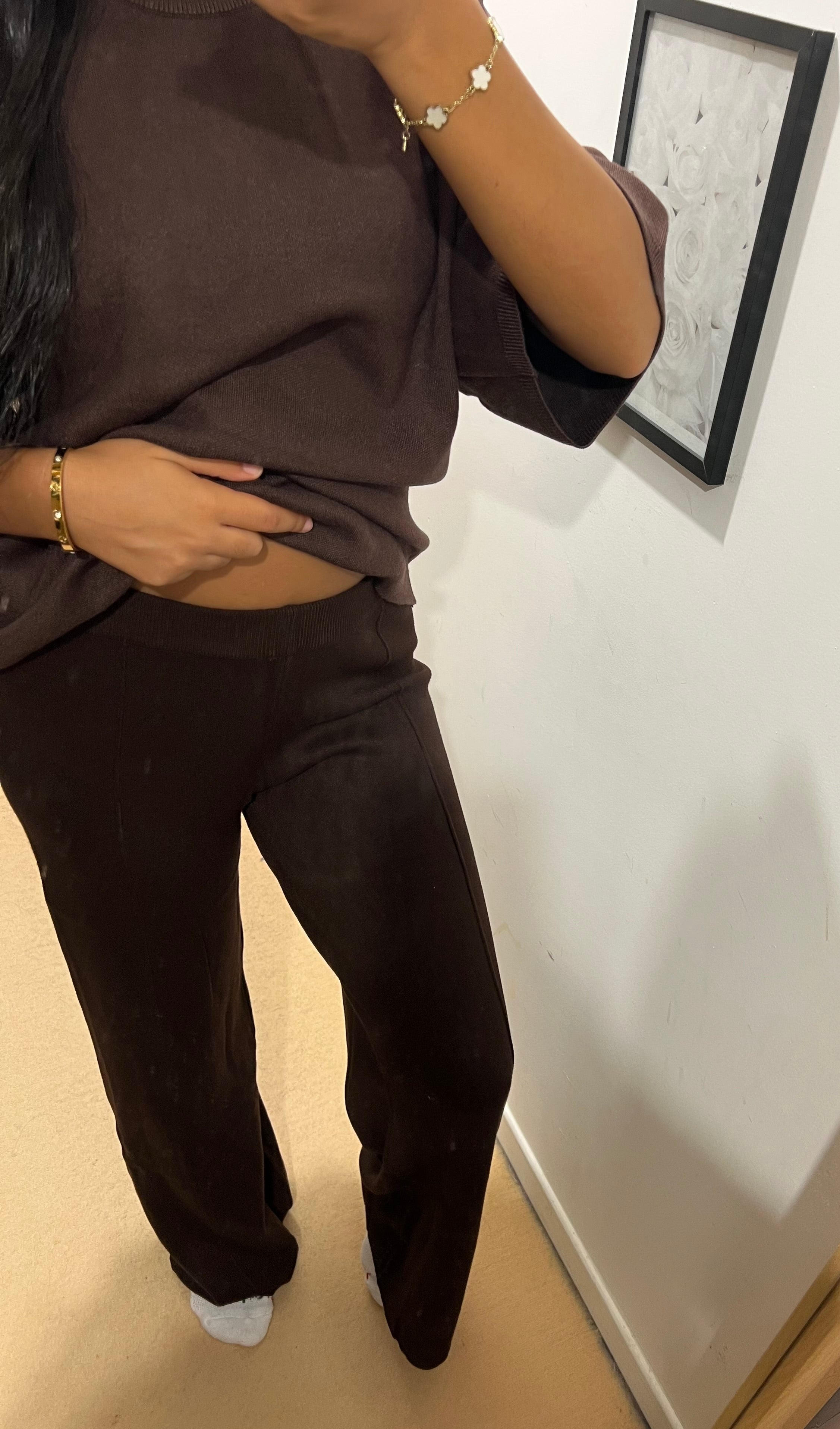 PANTALON EN MAILLE MARRON