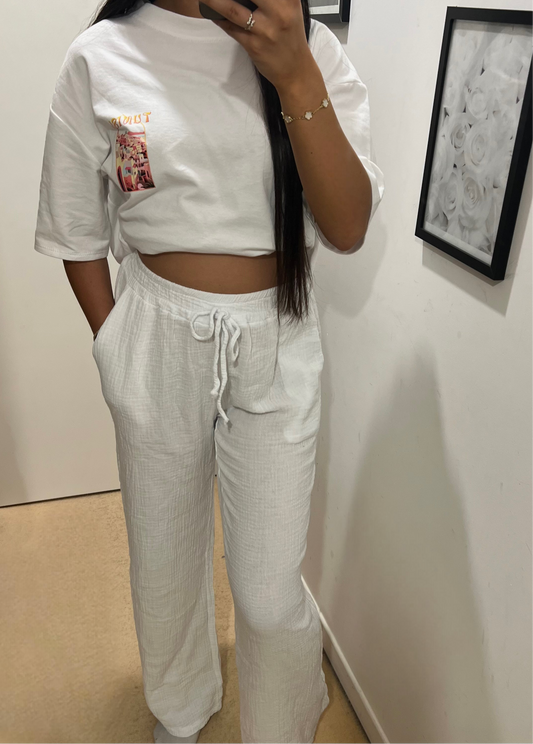 PANTALON GAZ DE COTON BLANC