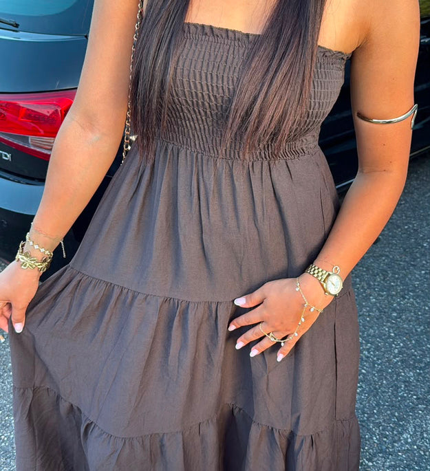 BROWN STRAPLESS DRESS