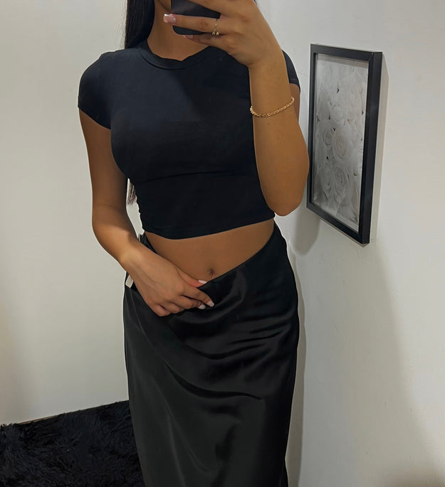 BLACK SATIN SKIRT