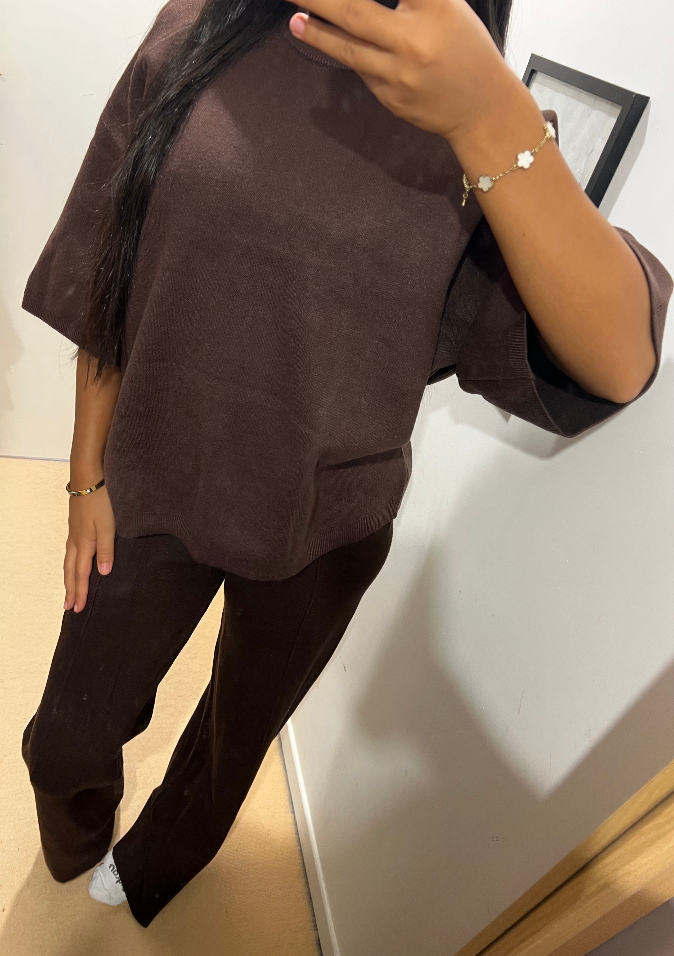 PANTALON EN MAILLE MARRON