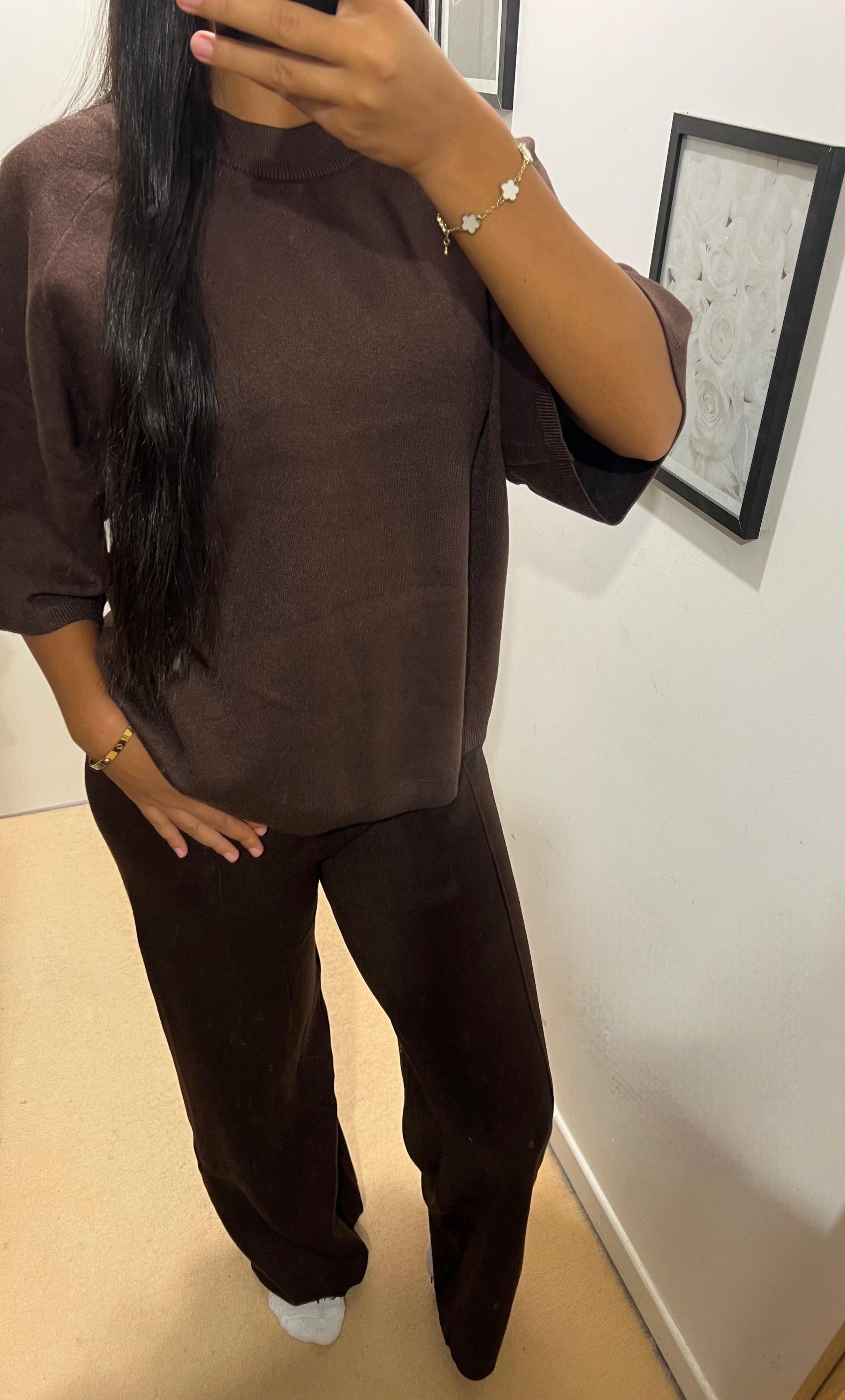 PANTALON EN MAILLE MARRON