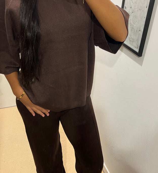 PANTALON EN MAILLE MARRON
