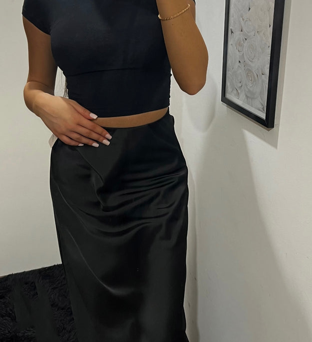 BLACK SATIN SKIRT