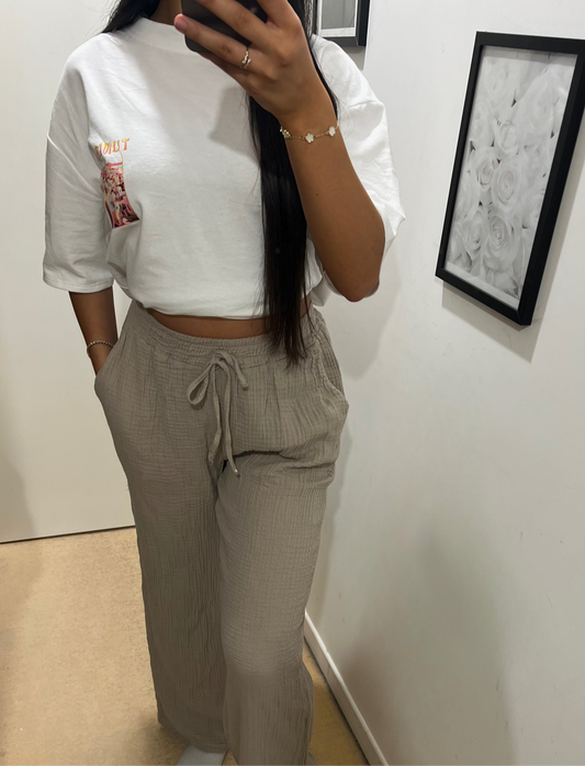 PANTALON GAZ DE COTON TAUPE