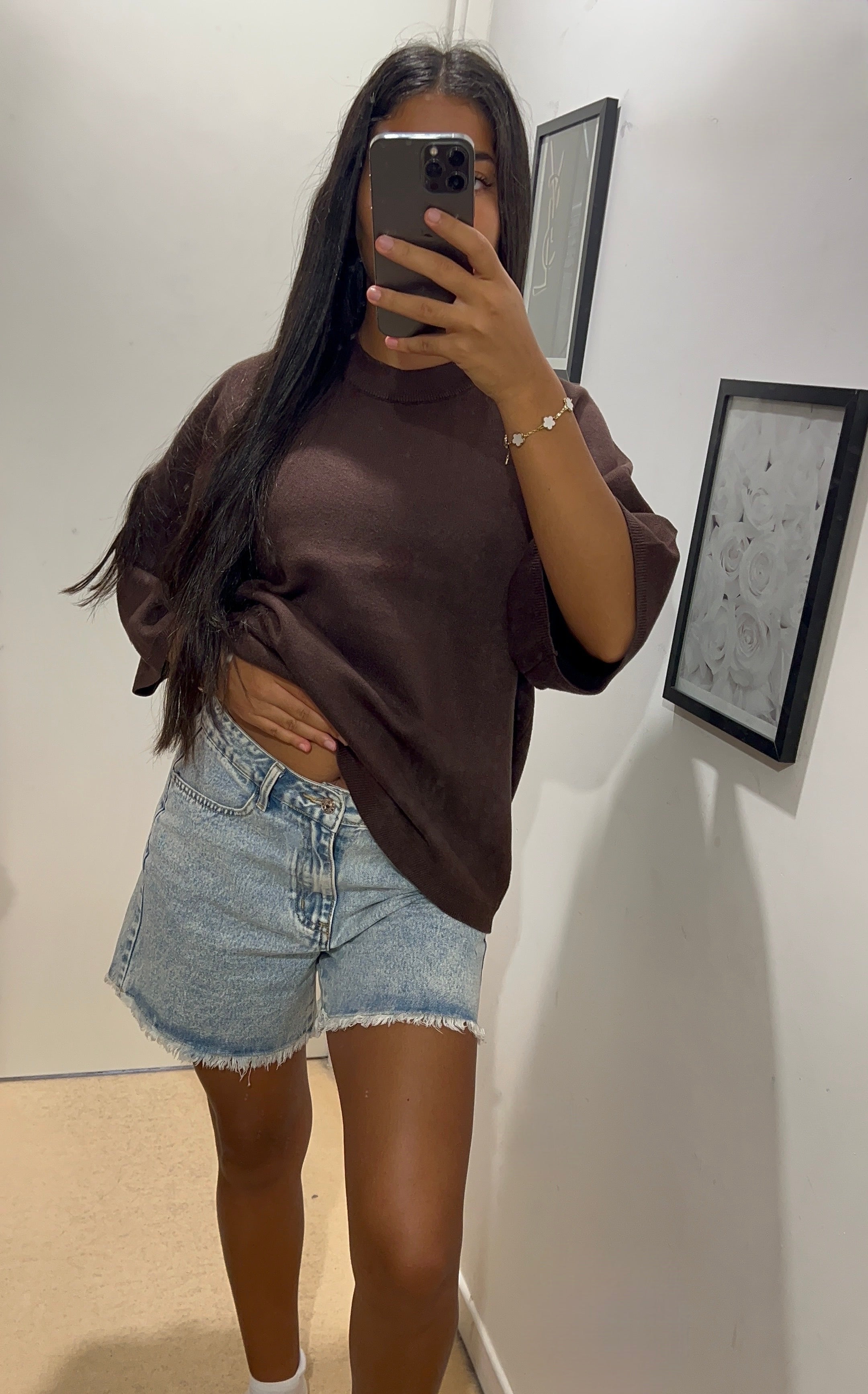 T SHIRT EN MAILLE MARRON (pré-commande)