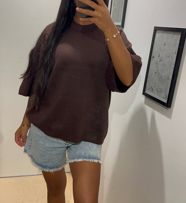 T SHIRT EN MAILLE MARRON (pré-commande)