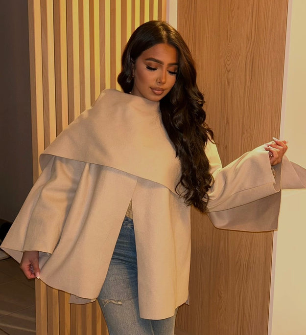 BEIGE PONCHO CAPE