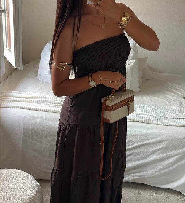 BROWN STRAPLESS DRESS