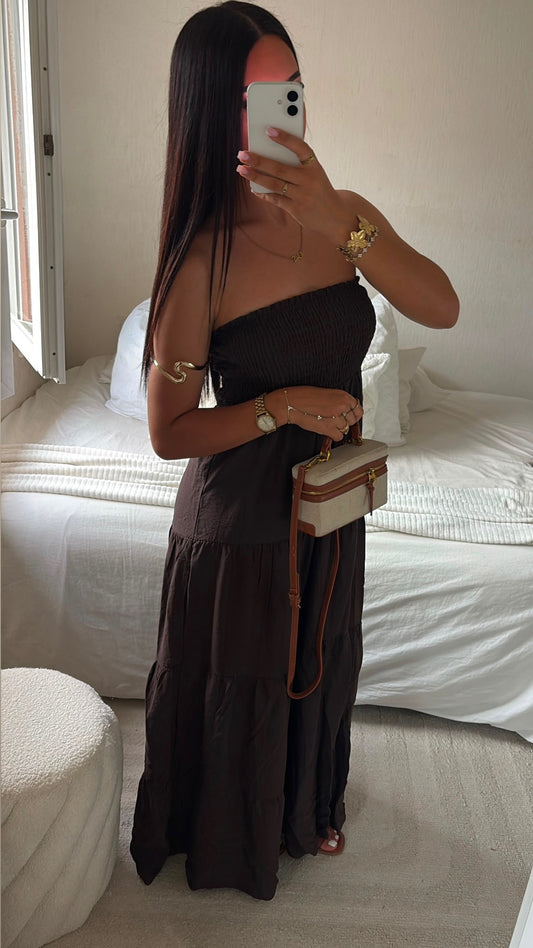 BROWN STRAPLESS DRESS